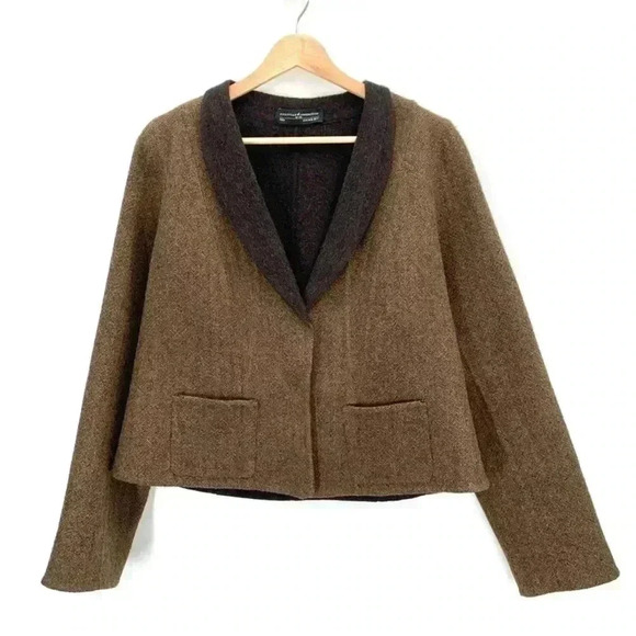 Peruvian Connection Knit Jacket Blazer Alpaca Size 8 Brown Herringbone Snap Up - Picture 3 of 16